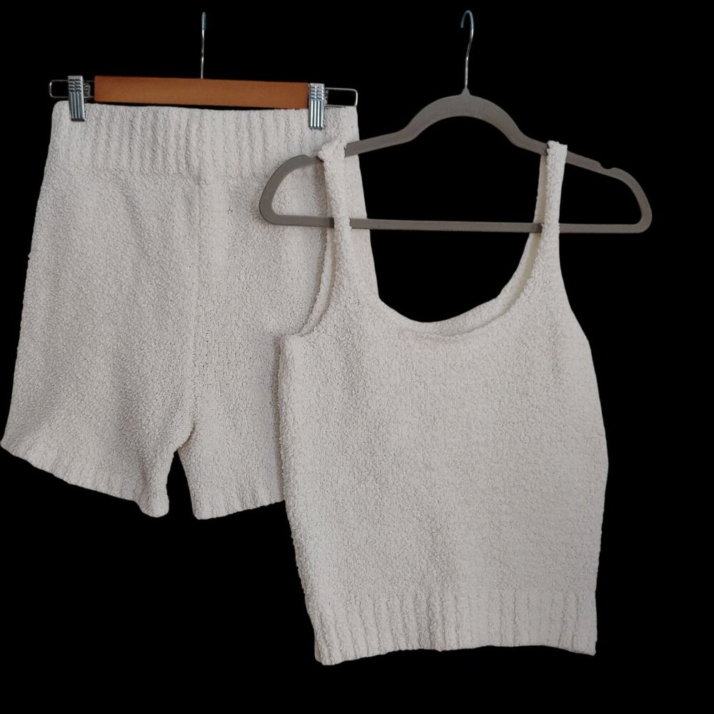 SKIMS Cream Textured Tank & Short Lounge Set